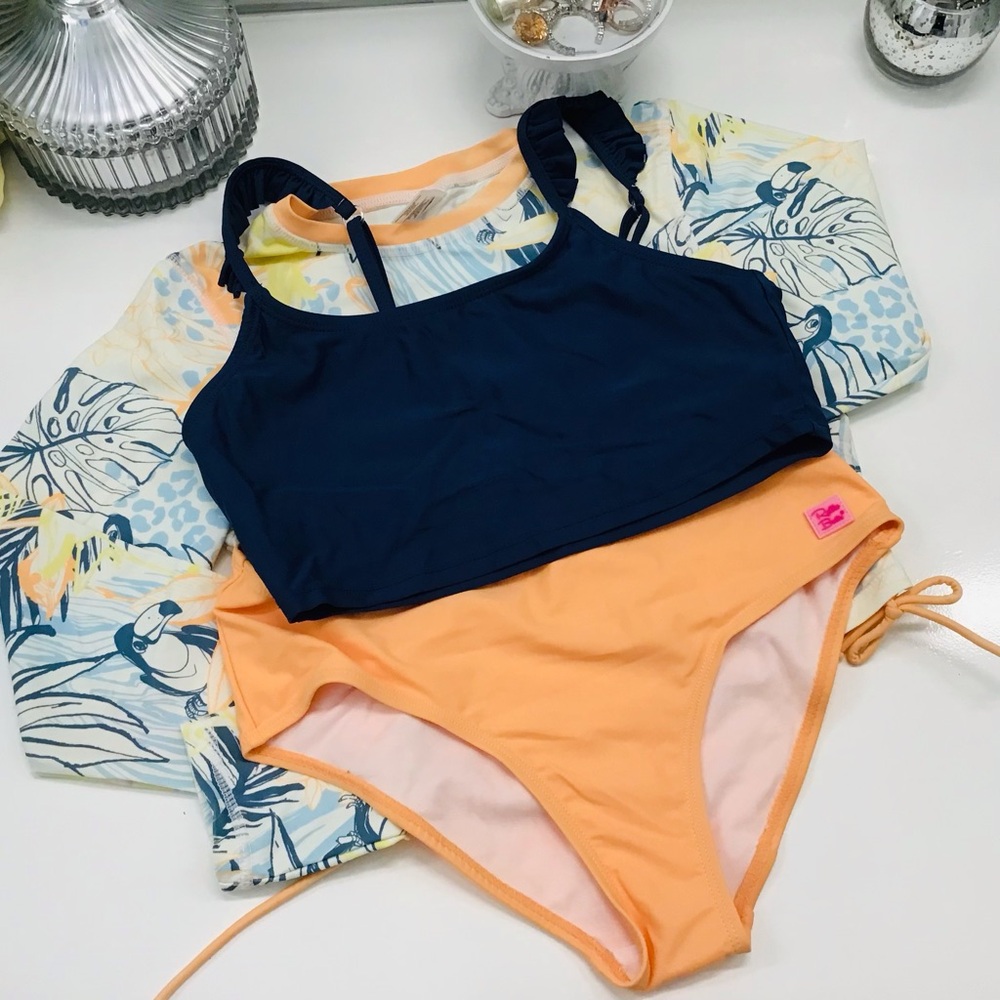 Ruffle Butts Toucan Jungle Rashguard Swim Set Sz 16